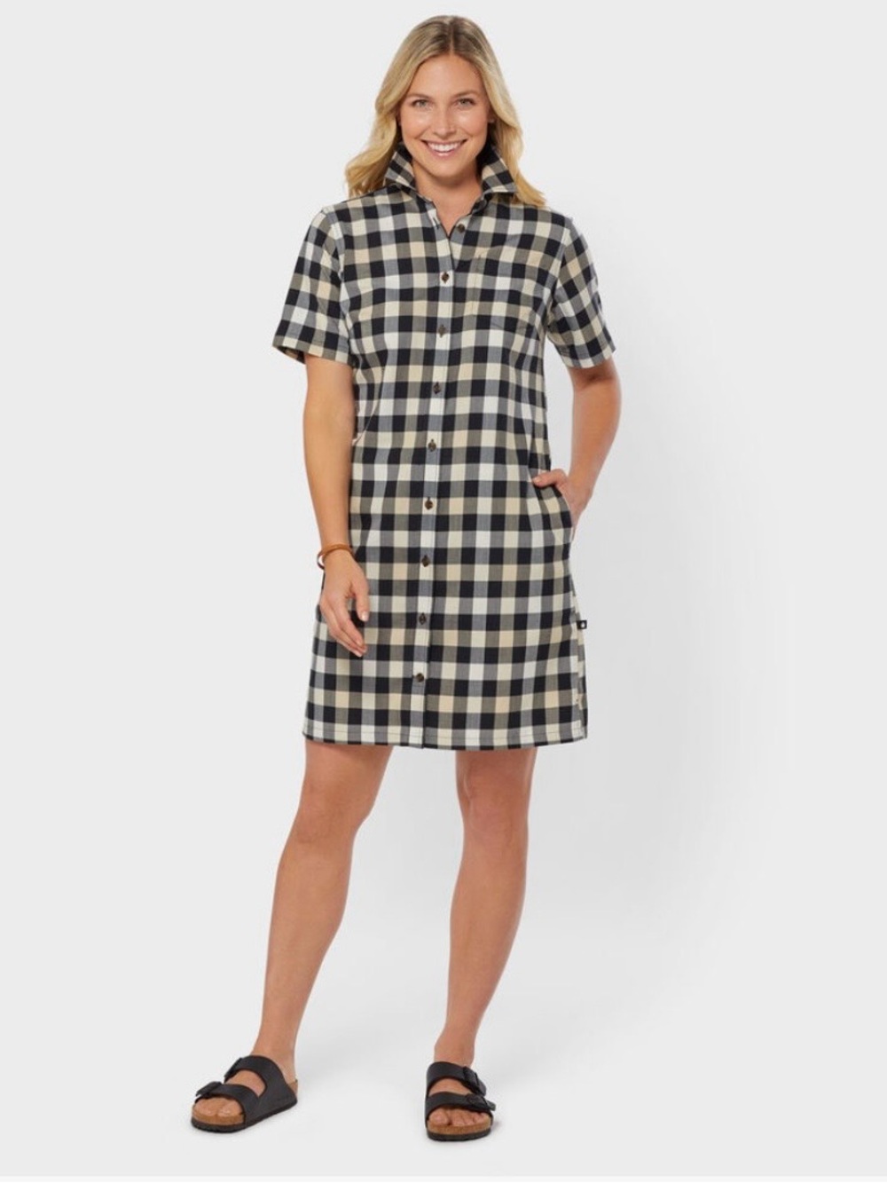 Duluth Trading Co Short Sleeve Buffalo Check Shirt Dress - Black & Cream